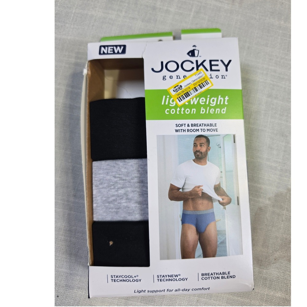 Jockey Generation Mens Lightweight Cotton Blend Briefs 3 Pack Black Grey Small